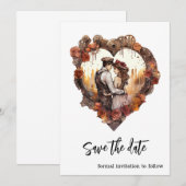 Romantische Steampunk Trouw Hart Save The Date (Voorkant / Achterkant)