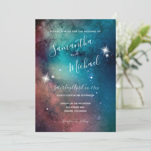 Romantische ster verlicht hemel bruiloft kaart (Staand voorkant)