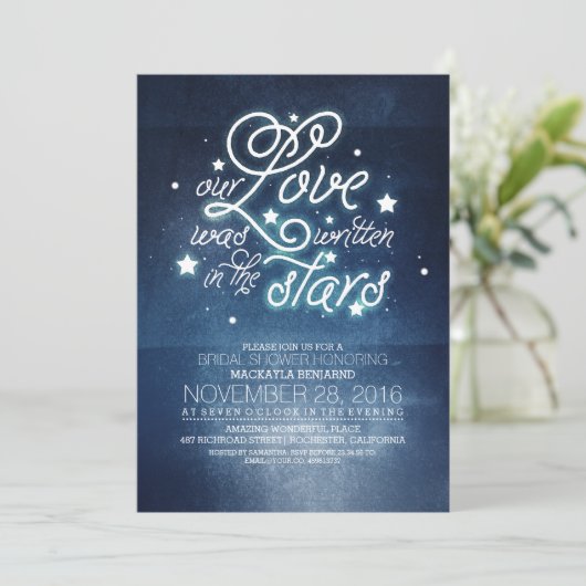 Romantische sterren bruids douche uitnodiging (Staand voorkant)