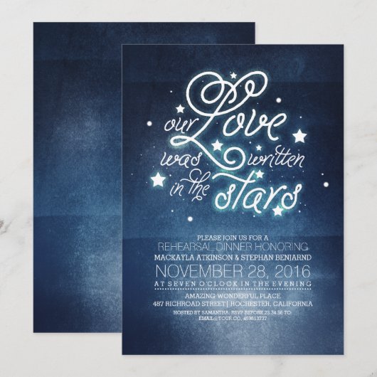 Romantische sterren Repetitie Diner Uitnodiging (Voorkant / Achterkant)