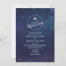 Romantische sterrenhemel monogram trouwuitnodiging