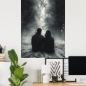 Romantische sterrenkijken onder de Melkweg - Houts Poster (Thuiskantoor)