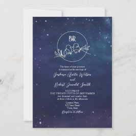 Romantische Sterrennacht Monogram Huwelijksuitnodi Kaart