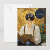 Romantische  stijl kunst van het lezen van jongens briefkaart (Voorkant / Achterkant)