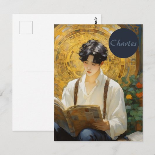 Romantische  stijl kunst van het lezen van jongens briefkaart (Voorkant / Achterkant)