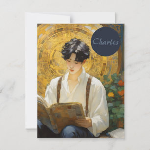 Romantische  stijl kunst van het lezen van jongens briefkaart