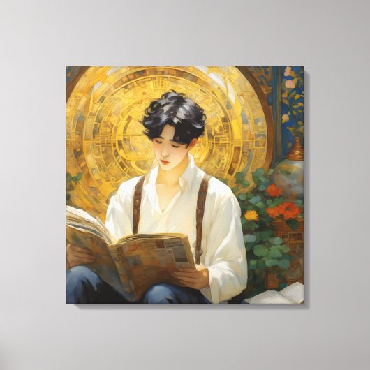 Romantische stijl kunst van het lezen van jongens canvas afdruk (Voorkant)