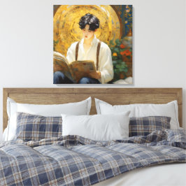 Romantische stijl kunst van het lezen van jongens canvas afdruk