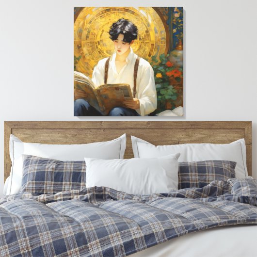 Romantische stijl kunst van het lezen van jongens canvas afdruk (Insitu (Slaapkamer))