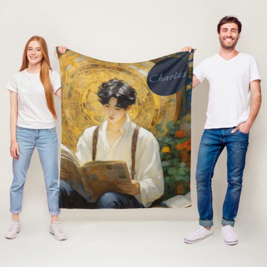 Romantische stijl kunst van het lezen van jongens fleece deken (In situ)