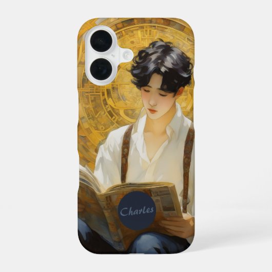 Romantische  stijl kunst van het lezen van jongens iPhone 16 hoesje (Achterkant)
