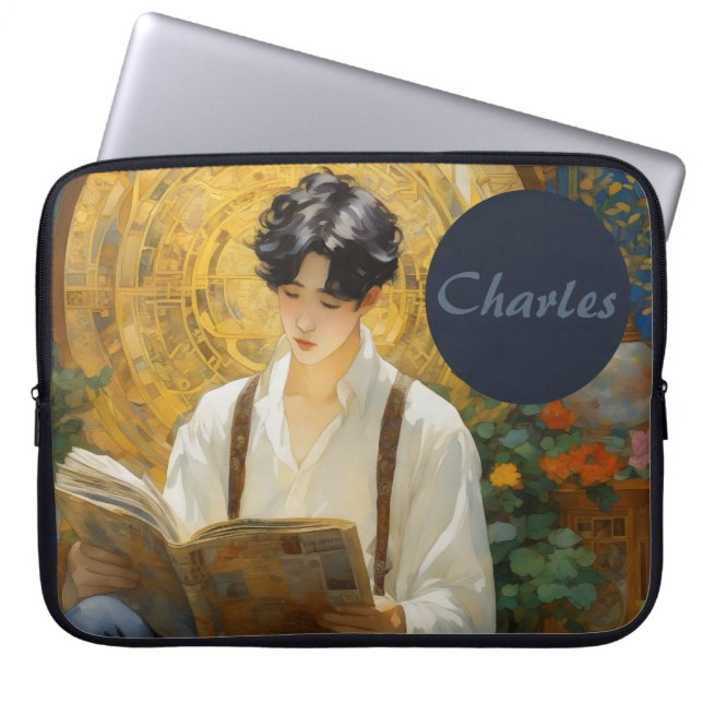 Romantische  stijl kunst van het lezen van jongens laptop sleeve (Voorkant)