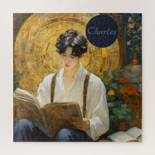 Romantische stijl kunst van het lezen van jongens legpuzzel (Verticaal)