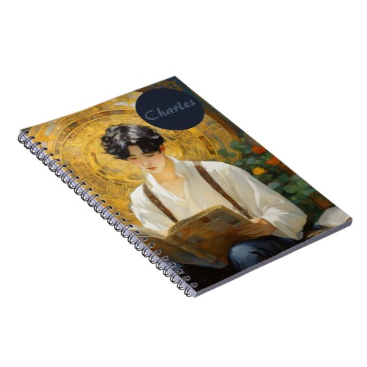 Romantische  stijl kunst van het lezen van jongens notitieboek (Rechterzijde)