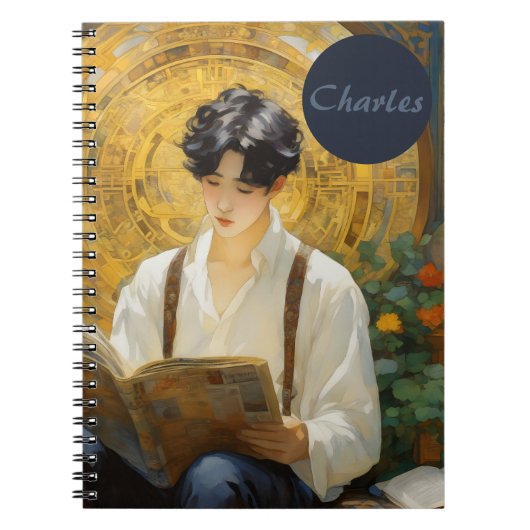 Romantische  stijl kunst van het lezen van jongens notitieboek (Voorkant)