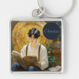 Romantische stijl kunst van het lezen van jongens sleutelhanger