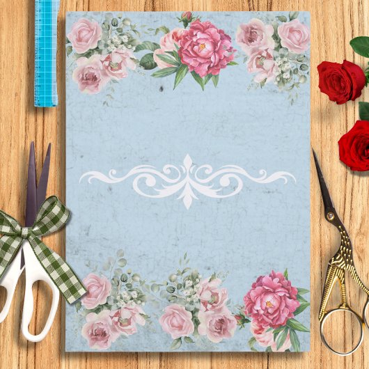 Romantische stijlvolle  achtergrond Ephemera Blue Tissuepapier