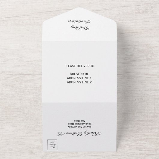 Romantische stijlvolle foto bruiloft all in one uitnodiging (Buitenkant)