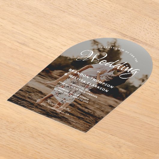 Romantische stijlvolle script overlay foto bruilof acryl uitnodigingen (Laagn)