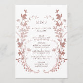 Romantische Stof Rose Botanische Trouwdag Menu (Voorkant)