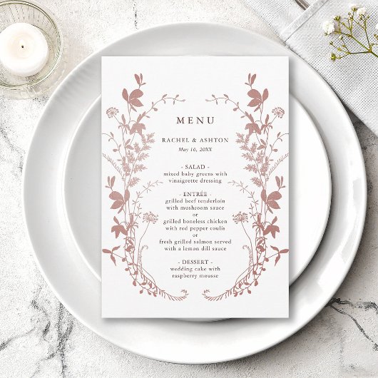 Romantische Stof Rose Botanische Trouwdag Menu