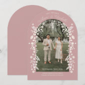 Romantische Stof Roze Bloemenboog Save the Date Kaart (Voorkant / Achterkant)