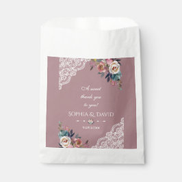 Romantische Stofblau Stof Roze Bloemen Bruiloft Bedankzakje