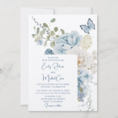 Romantische Stofblauwe Aquarel Bloemhuwelijk Kaart (Voorkant)