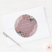 Romantische Stofblauwe Stofroze Bloemen Bruiloft Ronde Sticker (Envelop)
