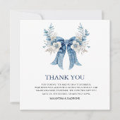Romantische Stofblauwe Strik & Rozen Bruiloft Bedankkaart (Voorkant)
