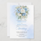 Romantische Stofblauwe Witte Pioen Huwelijksuitnod Kaart (Voorkant)