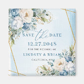 Romantische Stofblauwe Witte Pioenrozen Bewaar de Magneet (Voorkant)