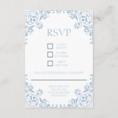 Romantische  stoffige blauw-witte RSVP-kaart Informatiekaartje (Achterkant)