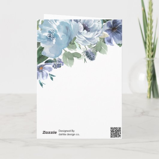 Romantische stoffige blauwe bloem bruiloftsfeest  bedankkaart (Achterkant)