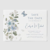 Romantische stoffige blauwe bloem Save the Date We Vellum Uitnodigingen (Voorkant)