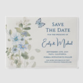 Romantische stoffige blauwe bloem Save the Date We Vellum Uitnodigingen (Voorkant)