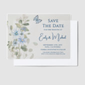 Romantische stoffige blauwe bloem Save the Date We Vellum Uitnodigingen (Offset)