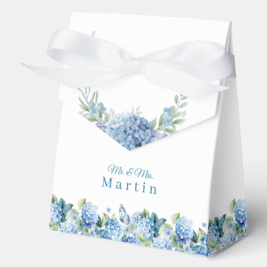 Romantische stoffige blauwe hortensia waterverf br bedankdoosjes (Voorkant)