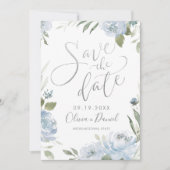 Romantische stoffige blauwe kalligrafie save the d save the date (Voorkant)