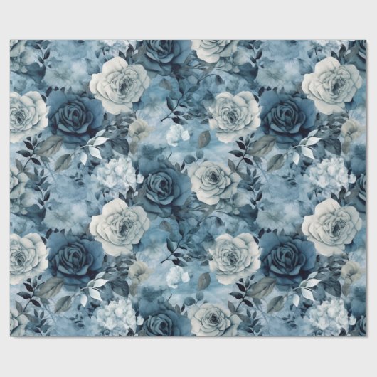 Romantische Stoffige Blauwe Rozen Cadeaupapier (Vlak)