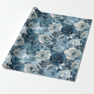 Romantische Stoffige Blauwe Rozen Cadeaupapier
