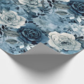 Romantische Stoffige Blauwe Rozen Cadeaupapier (Hoek)