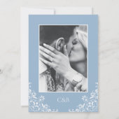 Romantische stoffige blauwe vintage bruiloft kaart (Achterkant)