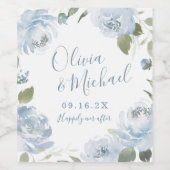 Romantische stoffige blauwe waterverf bloemige paa wijn etiket (Enkel label)