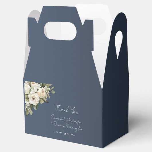 Romantische stoffige blauwe witte rozen bruiloft bedankdoosjes (Geopend)
