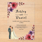 Romantische stoffige bloemenbruid en bruidegom chi acryl uitnodigingen (Voorkant)