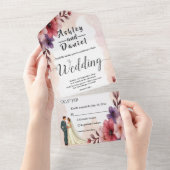 Romantische stoffige bloemenbruid en bruidegom chi all in one uitnodiging (Afscheurbaar)