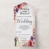 Romantische stoffige bloemenbruid en bruidegom chi all in one uitnodiging (Binnen)