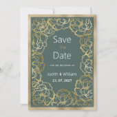 Romantische stoffige groen gouden roos flora Save  Kaart (Voorkant)