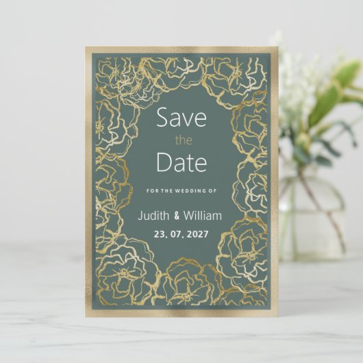 Romantische stoffige groen gouden roos flora Save  Kaart (Staand voorkant)